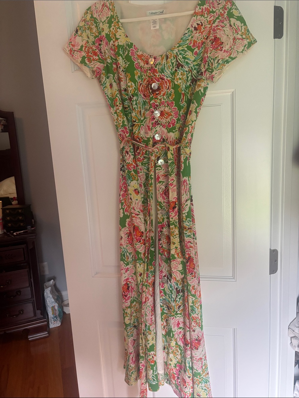 Coldwater Creek Green and Pink Floral Maxi Dress